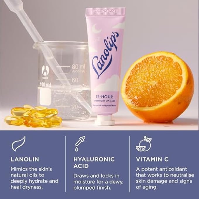 Lanolips 12 HOUR OVERNIGHT LIP MASK - RICH LIP MOISTURIZER WITH HYALURONIC ACID, VITAMIN C & CERAMIDES - RESTORE, SOFTEN & REPLENISH LIPS WHILE YOU SLEEP - CRUELTY-FREE LIP CARE (0.52 OZ / 15 G) - Image 4